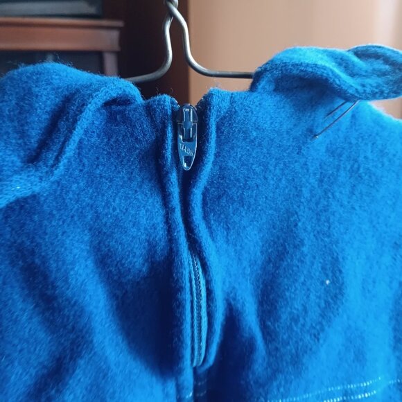 1OF1 XXS Vintage Blue Wool Short-Sleeve Blouse Matching Skirt Set 1970's Mod - Picture 7 of 9